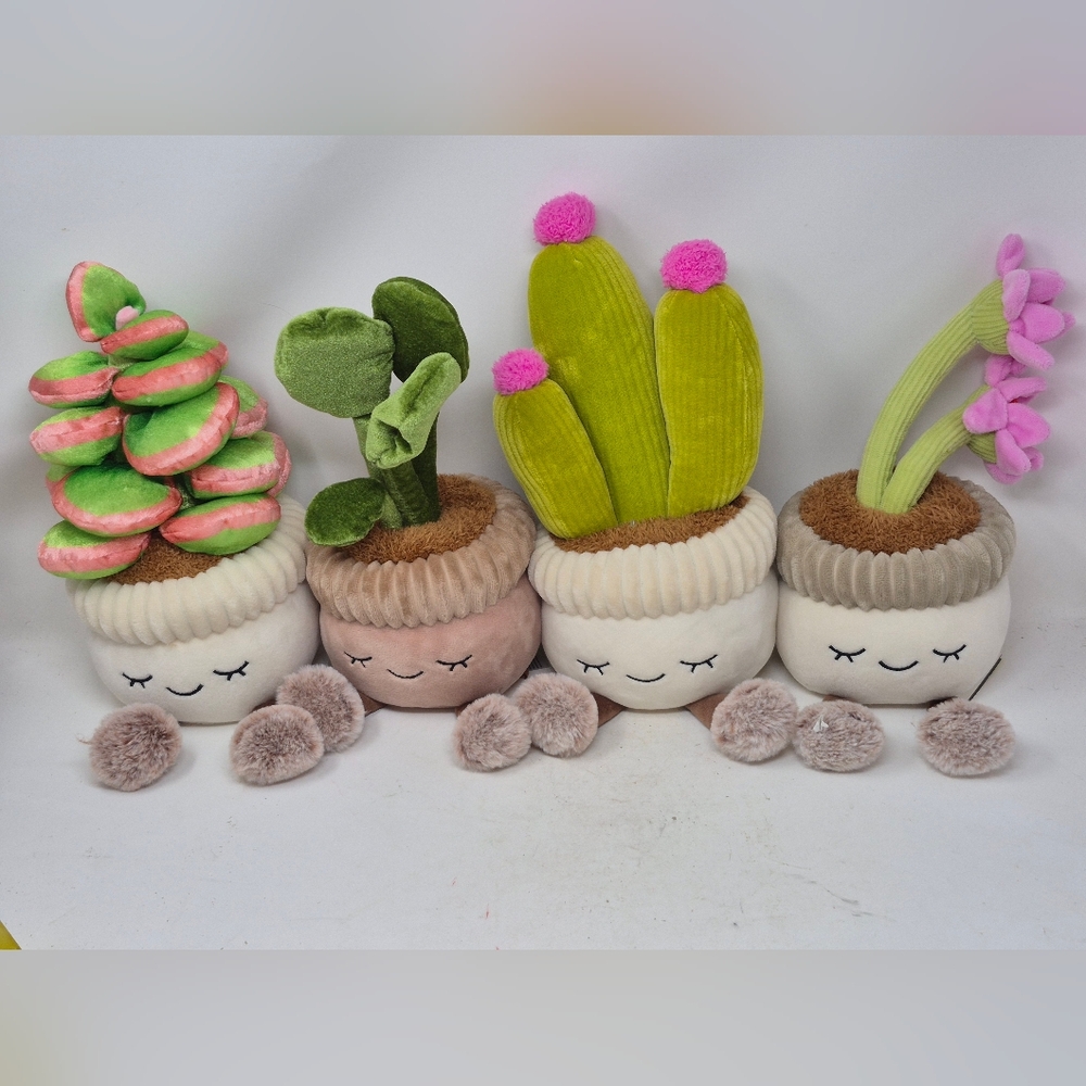 Russ Plush Potted Succulent Set in Green, Pink, Cream and Brown